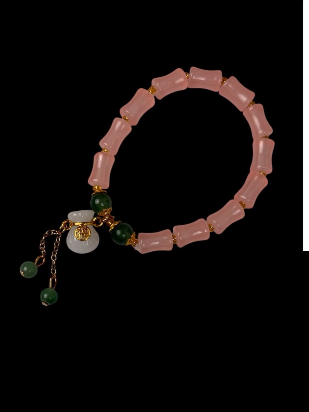 Delicate Pink Rose Quartz Beaded Bracelet with Green Accents